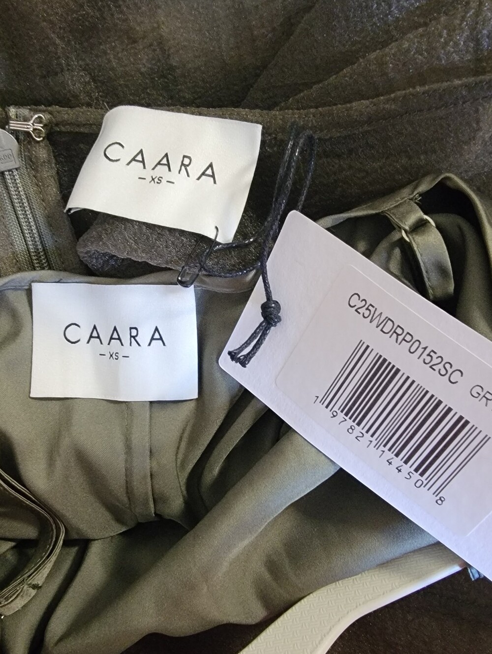 Olive Green Maxi Dress with Sheer Neckline - Picture 10 of 10